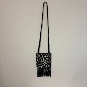 Fossil Black Suede and Animal Hair Giraffe Print Small Crossbody Purse